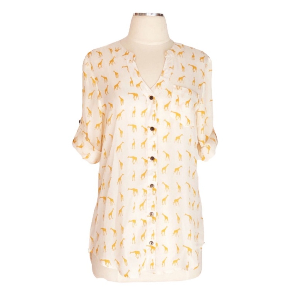 Bongo Giraffe Print Sheer Button Down 🦒